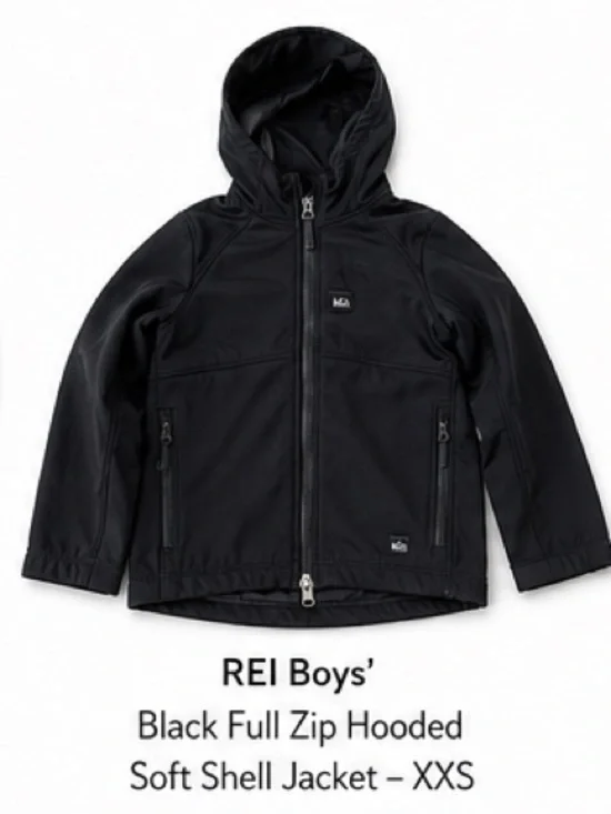 REI Boys' Black Full Zip Hooded Soft Shell Jacket - XXS