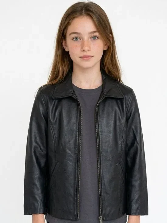 WILSONS LEATHER | Kids Black Leather Zip Front Jacket Youth Size Large