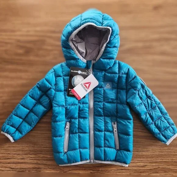 Reebok 18M Teal Blue Puffer Jacket Zipper 18 months NEW Easter Basket Gift NWT