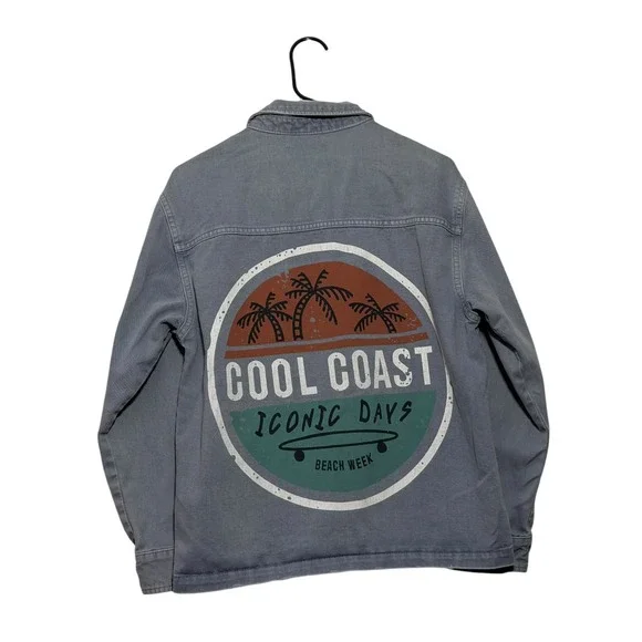 Zara Kids Cool Coast Iconic Days Graphic Denim Shirt Jacket Blue Gray Boys 11-12