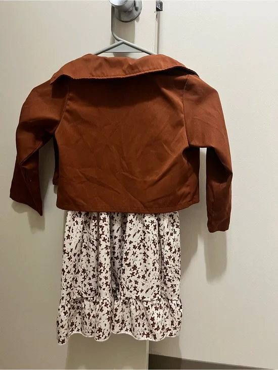 Girls' Rust Brown Jacket with Floral Dress - Kids Jackets & Coats