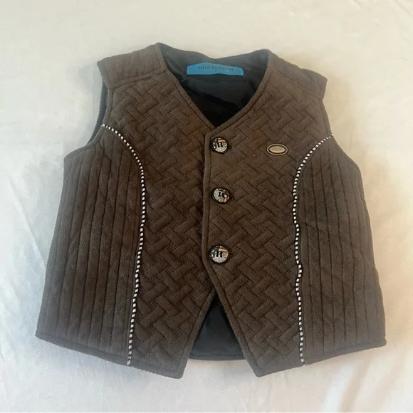 Mico Fashion Kids Size Small Brown Quilted‎ Vest Patriotic Button Lined