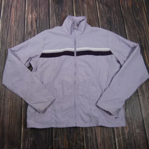 Nike Jacket Youth‎ XL 16-18 Purple Full Zip Track Woven Striped Swoosh Sleeves