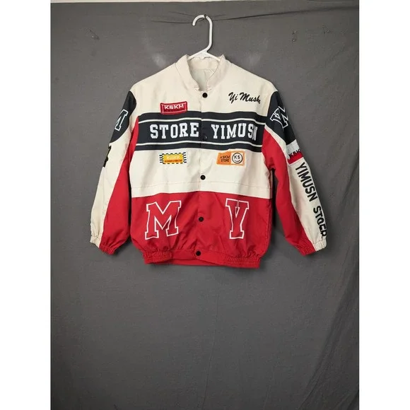 Yi Mushn Store Kids Racing Jacket Red White Black Patches Size 9Y 7190
