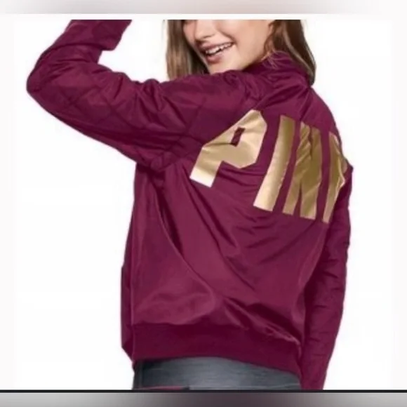 Victoria's Secret Pink Women's Satin Lightweight Bomber Jacket  ruby color. XS