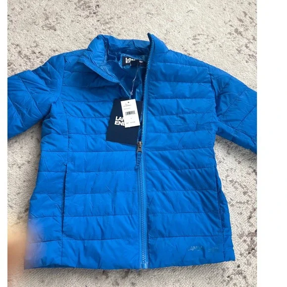 Lands End Kids Nautical Blue‎ Puffer Jacket Size 5 Insulated Full Zip coat $110