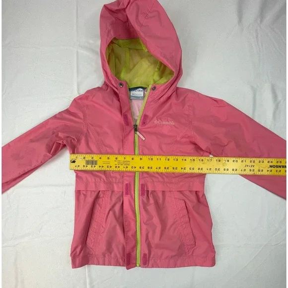 Columbia Girls Pink Rain Jacket Hooded Zip Windbreaker Shell Size M 10/12