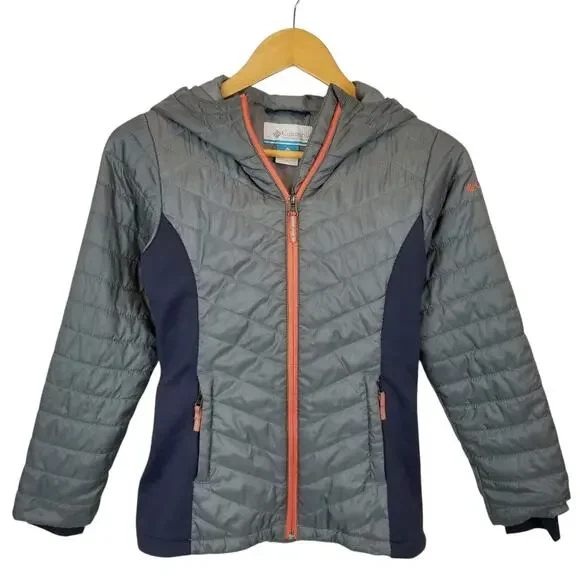 Columbia Youth Kids Unisex Hooded Zip Front Jacket Gray Size Medium 10-12