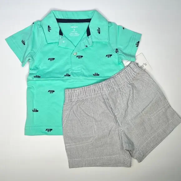 Carter's Outfit Nautical Polo Striped Shorts New