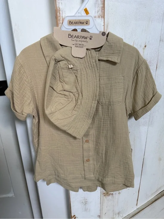BearPaw Kids Short-Sleeve Button-Front Shirt with shorts and Matching Hat