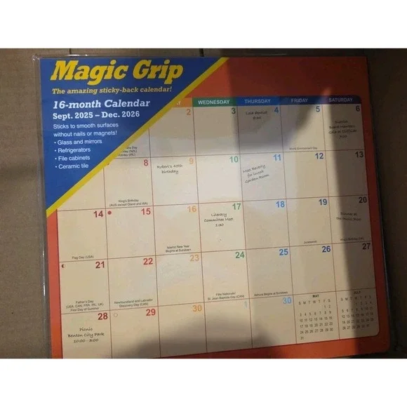 Calendar‎ Ink,  Rainbow Jumbo 2026 Magic Grip Wall Calendar Refrigerator