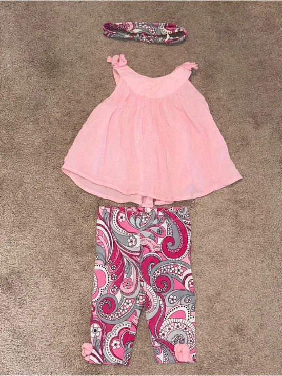 Girls' Pink Paisley Matching Set with Headband Size: 18M