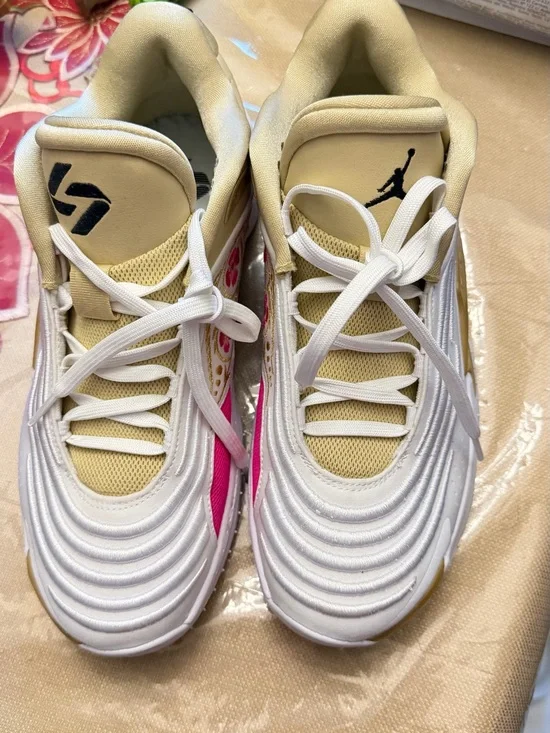 Jordan Luka 4 “El Matador” White / Gold / Pink Floral Basketball Shoes