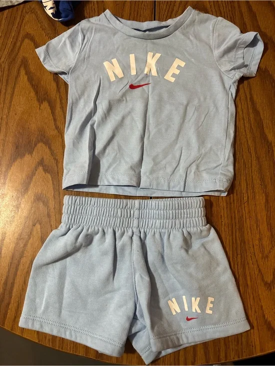 Nike Kids Pale Blue Short Sleeve Pajama Set with Red Logo