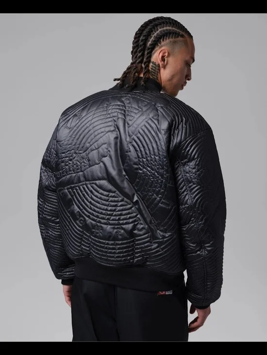 Men's Quilted Bomber Jacket - Black