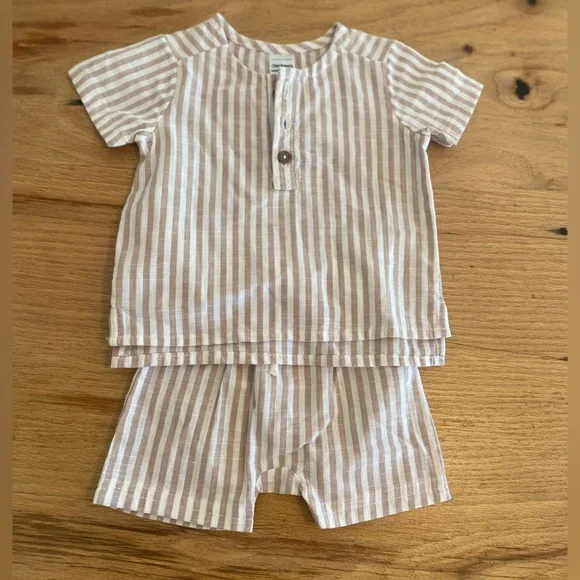 Carter's Tan White Striped Boys Matching‎ Short Set 3m Preloved