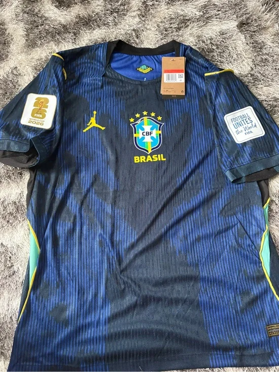 Jordan Brasil Blue and Yellow Football Jersey