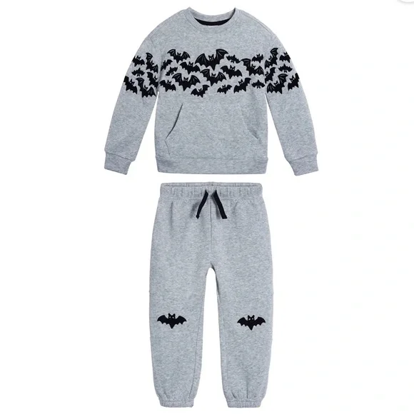 Wonder Nation Halloween Sweatshirt Sweatpants Set Gray Black Bats Size 3T