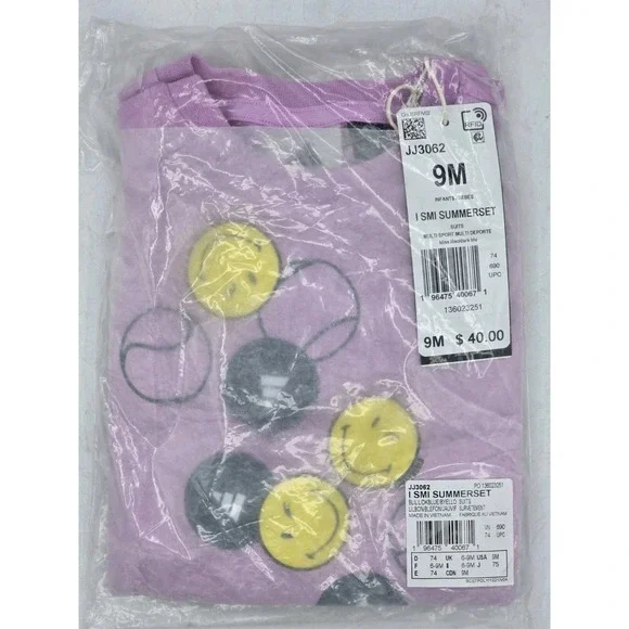 NWT‎ Adidas x Smiley World Infant Summerset Lilac Purple Navy 2pc Set - Size 9M