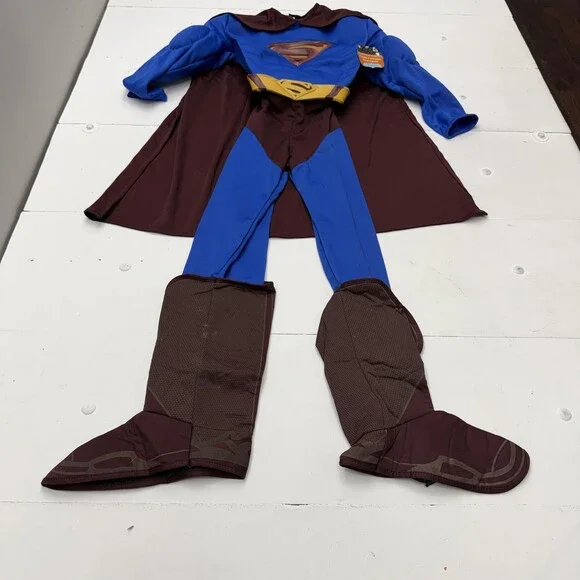 Rubie's Superman Costume Bodysuit Boys 12-14 Blue Cape Belt 3 Piece Halloween