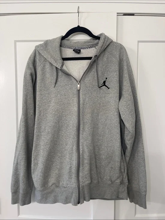 Jordan Gray Full-Zip Hooded Sweatshirt with Black Jumpman