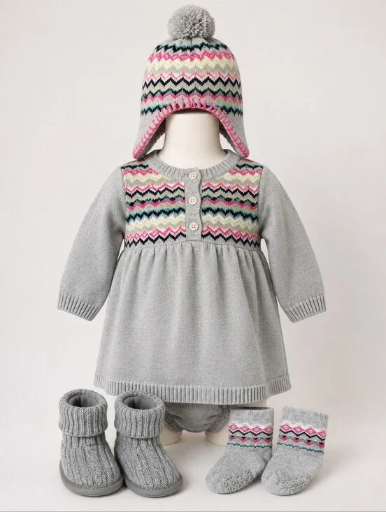 Carter’s | Baby Girl Fair Isle Sweater Dress Outfit Set w/ Hat, Booties & Socks