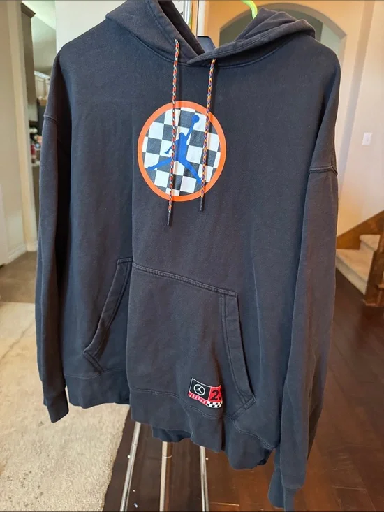 Jordan Black Hoodie with Checker-Orange Jumpman Logo