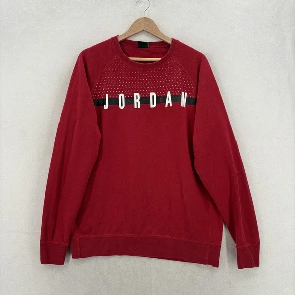 Jordan Sweatshirt Mens Large Red Fleece Crewneck Pullover JORDAN Logo Graphic