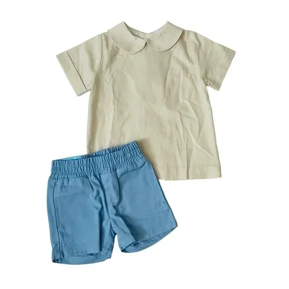NWT Bailey Boys 12M Peter Pan Collar Piped Shirt Set