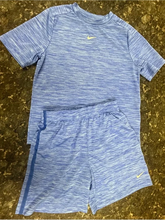 Nike Blue Heather Boys' Athletic Short Sleeve Top & Shorts Set