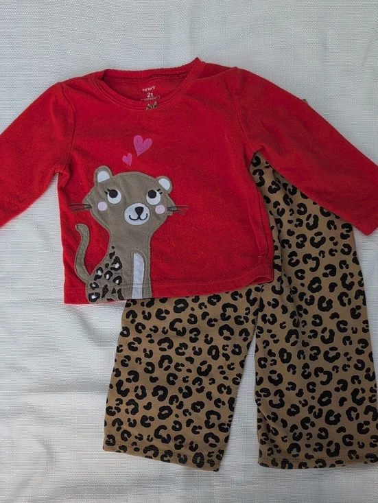 Orange Set Leopard Applique Fleece Long Sleeve Top And Leopard-Print Pants 2T
