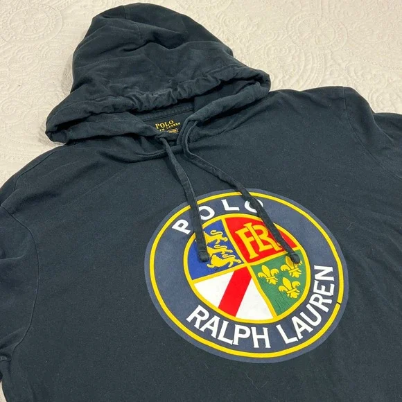 Polo Ralph Lauren Mens Black Crest Graphic Long‎ Sleeve Hooded T-Shirt Large L