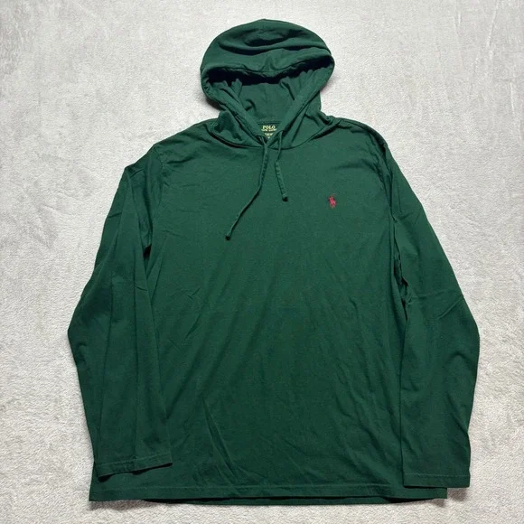 Polo Ralph Lauren‎ Mens XL Green Long Sleeve Hooded T-Shirt Pony Logo