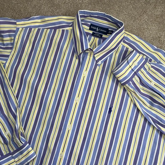 Polo Ralph Lauren Blake Shirt Mens XL Yellow Blue Purple Striped Preppy Colorful