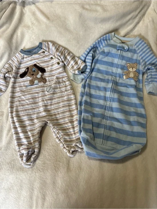 Y2K vintage Striped One-Piece pajama with Animal Appliqué sleepsack 3-6 months