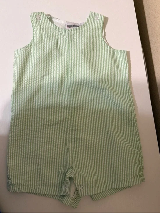 Green Seersucker Baby Romper by