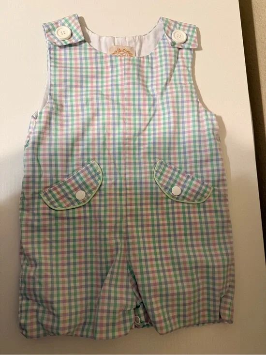 The Beaufort Bonnet Company Pastel Gingham Shortall - Green, Pink & Blue