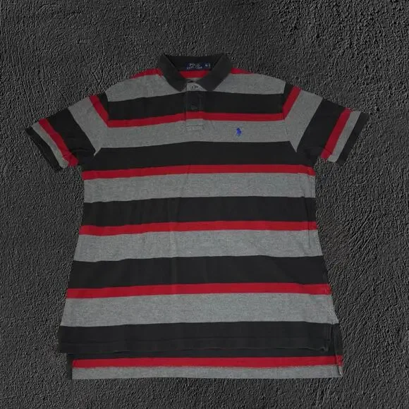 Polo Ralph Lauren striped red/black/grey with blue logo polo