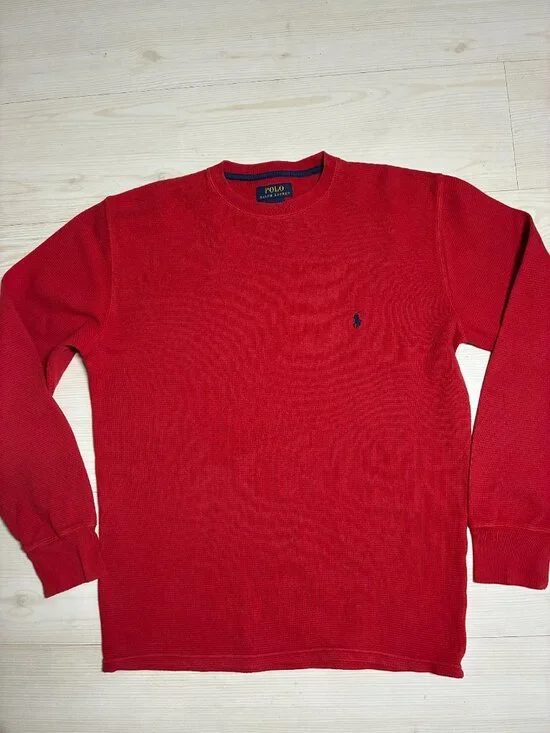 Polo Ralph Lauren Red Waffle Knit Thermal Crewneck Shirt Men's Size Medium