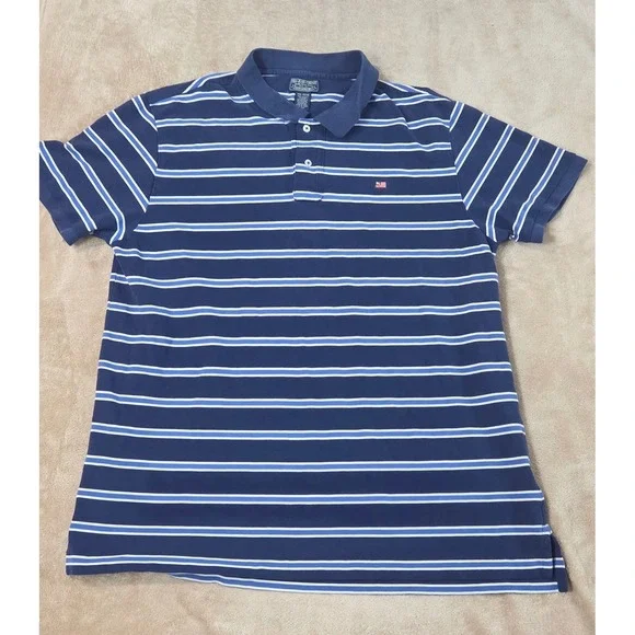Vtg Polo Jeans Company Ralph Lauren MFG Mens Polo Shirt 2XL Blue striped S/S