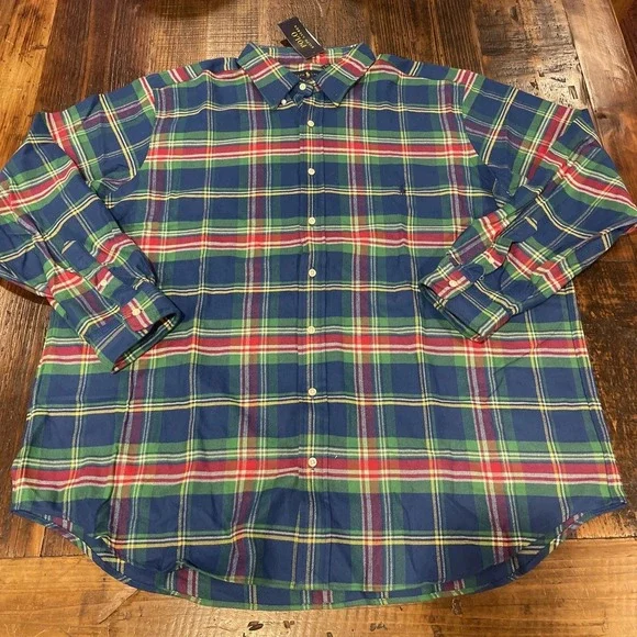 Polo Ralph Lauren Performance Plaid Shirt Mens 3xlt Blue Green Stretch Wicking