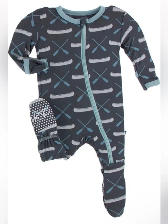Kickee Pants 6-9M Stone Paddles and Canoe Bamboo Footie Pajamas baby boy