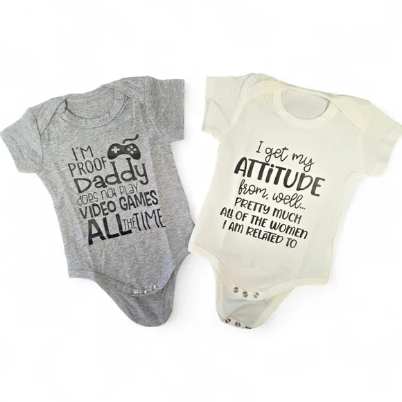 Gray and White Graphic Baby Onesies 2 Piece Set, Size 6 Months