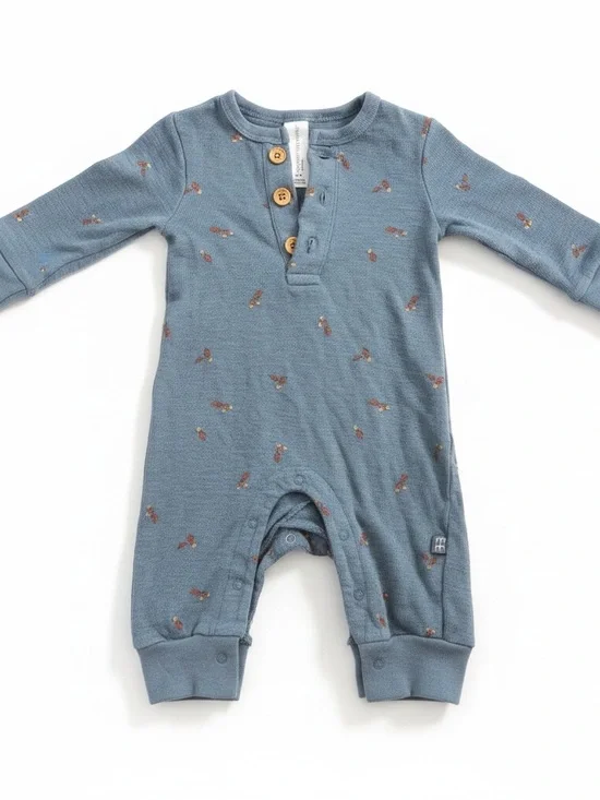 Gerber Blue Long-Sleeve Henley One-Piece with Wood Buttons
