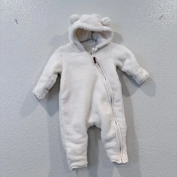 H&M Zip Bear Bunting Footie Onesie Ear Hoodie cream ivory