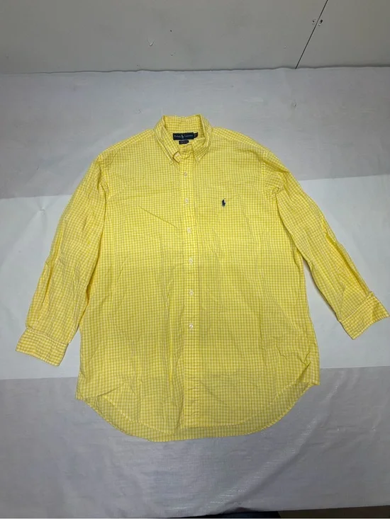 Polo by Ralph Lauren Yellow Gingham Button-Down Shirt with Navy Pony Sz:17 32/33