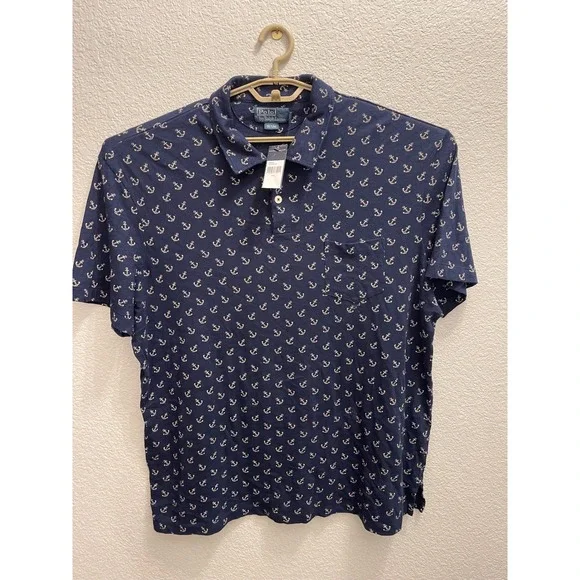 Polo Ralph Lauren Men XXL Navy Blue Anchor Print Polo NWT Classics02 Pocket