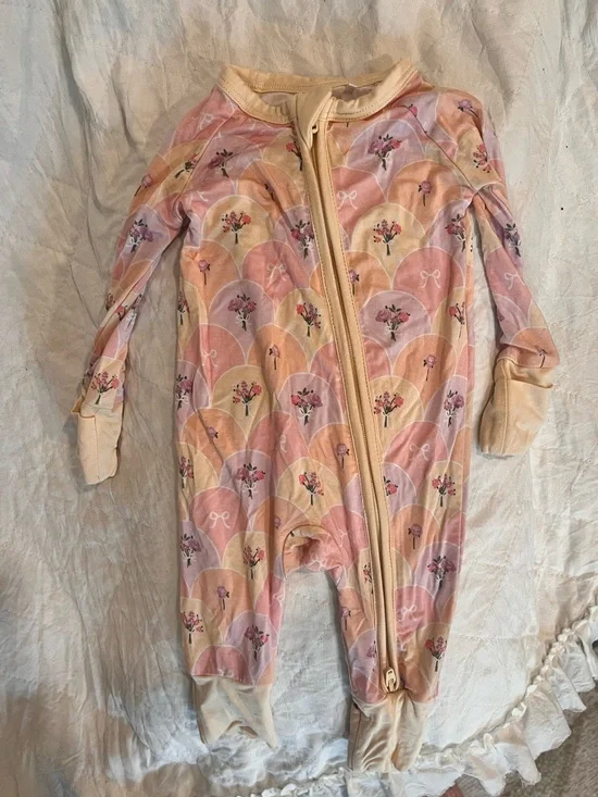 Girls' Pink Floral Zip-Front Footed One-Piece