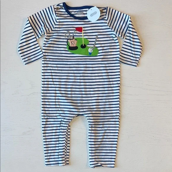 Mud Pie Golf Stripe Romper 3-6 6-9 9-12 months