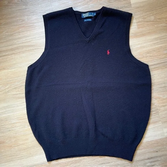 Polo Ralph Lauren Lambswool Sweater Vest XL Navy V Neck wool